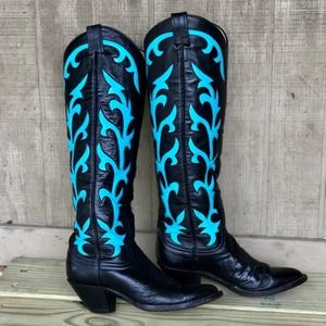 VINTAGE LARRY MAHAN Tall Cowboy Boots Size 6.5